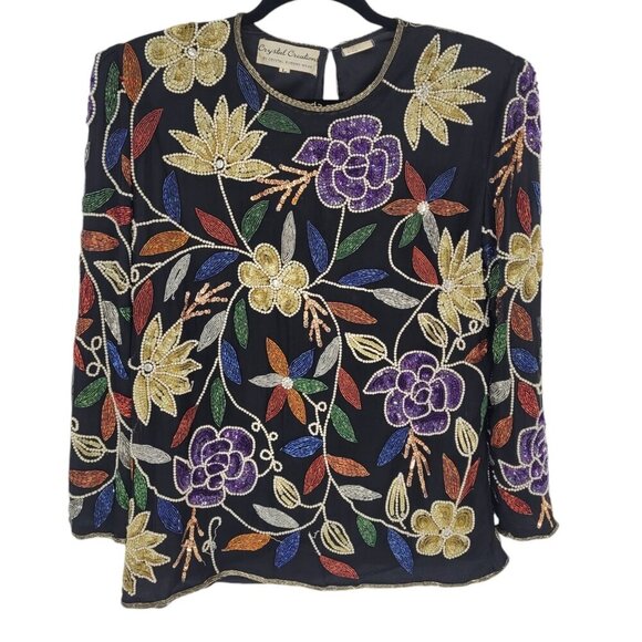 Crystal creations womens Large evening wear sequin beaded Vintage 80s glam silk - Picture 1 of 16